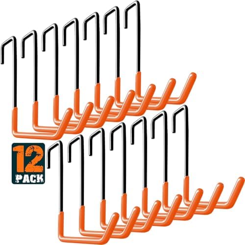HUPBIPY Rafter Hanger Large S Garage Hooks Bike Storage System Holder Organizer, with Non Slip Coating, for Organizing Hanging Basket, Ladders,Bicycle Wheel,Ropes and Bulk Items (12Pack, Orange)