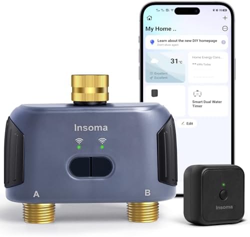 2 Zones WiFi Water Timer Brass Inlet and Outlet, Sprinkler Timer for Garden Hose, APP Remote Control WiFi Hose Timers with Gateway, Voice Control with Alexa, Rain Delay and Manual Mode for Watering