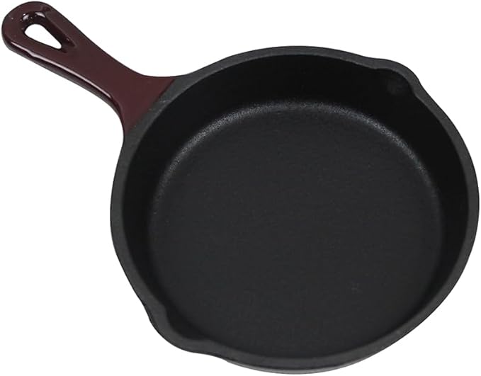 Commercial Grade, Cast Iron Enameled Cookware (Dark Red, Skillet 8”)