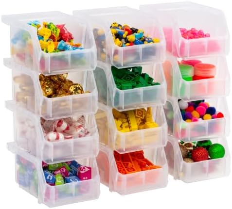 ReadySpace Extra-Small Stackable Plastic Storage Bins, 12-Pack, Clear