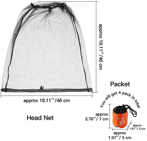 HESTYA 4 Pack Mosquito Head Net Mesh Face Cover Outdoor, Black, Gray