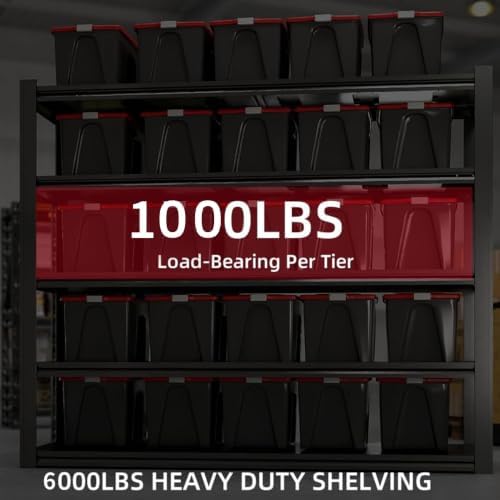 6-Tier Heavy Duty Garage Shelving, 6,000 lbs Capacity Adjustable Metal Storage Shelving Unit for Garage, Basement, Warehouse & Workshop, 62" W x 24" D x 84" H