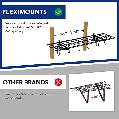 FLEXIMOUNTS 1-Pack 1x4 ft Garage Wall Shelving, Include 6 Bike Hooks, Black
