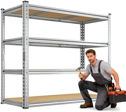 Galvanized Garage Shelving,4-Tier Metal Rack for Basement