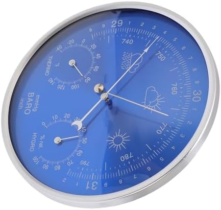 GOWENIC Wall Hanging 3 in 1 Thermometer Barometer Hygrometer, Indoor Outdoor Weather Instrument with Fahrenheit Scale, All Season Accurate Measurement, 180mm Diameter, Blue