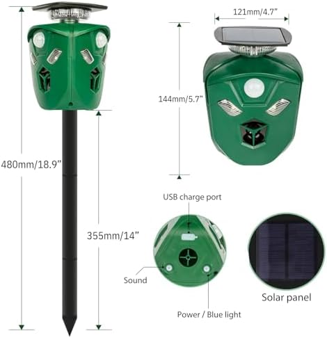 Balkene Home Solar Ultrasonic Animal Repeller Outdoor, 360 Degree Coverage
