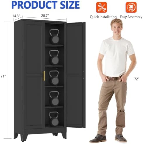 GAIOUS 71''Tall Metal Garage Storage Cabinet,File Cabinet with Door and Adjustable Shelves, Outdoor Steel Tool Cabinet for Home,Office,Warehouse,Garage,Black