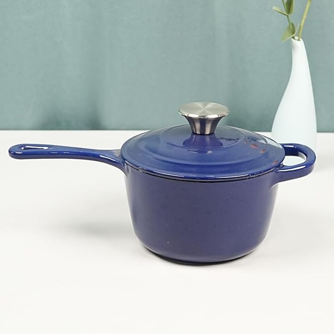 Commercial Grade, Cast Iron Enameled Cookware (Blue, Sauce Pan 1.75qt)