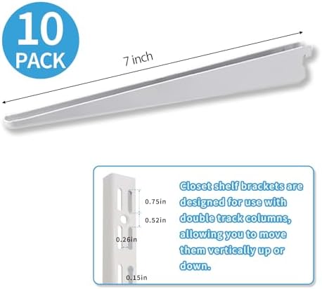 7-Inch Adjustable Double-Track Wire Shelf Brackets, 10 Pack, White