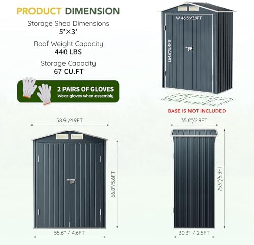 Breezz 5x3FT Vertical Outdoor Steel Storage Shed,Lockable Doors, Compact Metal Tool Shed for Garden, Backyard, Patio, Utility, and Bike Storage,Nightblue