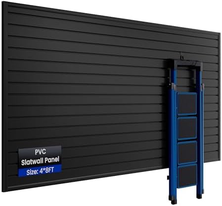 SMARTSTANDARD Heavy Duty PVC Slatwall Panels 4x8 ft, Interlocking Garage Wall Organizer System, Tool Board for Retail Display, Workshop & Home Storage - Black