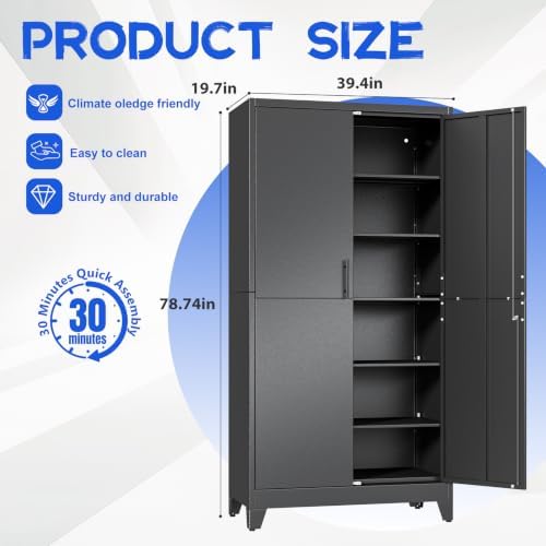GAIOUS 79" Tall Metal Storage Cabinet with Lock,2 Door Steel Bookcase Black