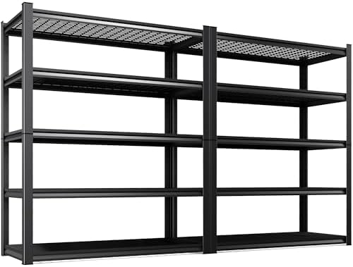 Set of 2 Heavy Duty Garage Shelving 5T Storage Shelves, Adjustable Metal Shelving Unit, Utility Garage Organizer Shelf for Basement, Pantry, Warehouse, Supermarket, 45.6" Wx19.7 Dx78 H