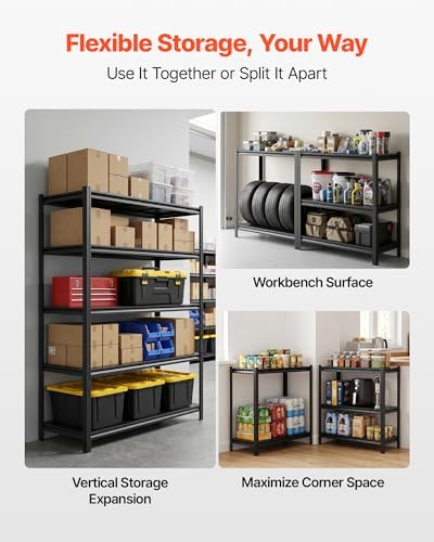 VEVOR Storage Shelves, 5-Tier Adjustable, 3000 lbs Capacity, Heavy Duty Garage Storage Shelving Unit, Metal Utility Rack Shelf, for Garage Warehouse Basement Kitchen, 36.42" W x 16.42" D x 71.38" H