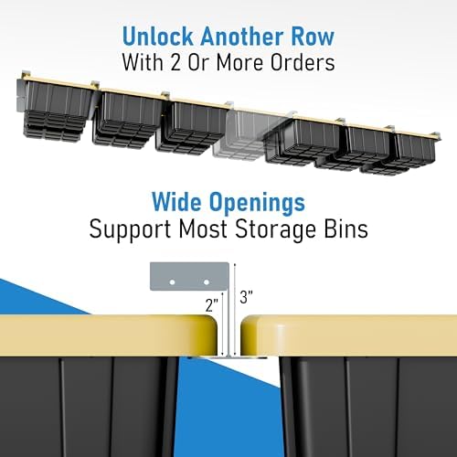 USA Based Overhead Garage Storage Rack, Connectable Heavy Duty Metal Ceiling Rails Garage Storage Organization Shelving System, Hanging Racks Tote Containers, Supports Up To 6 Bins, 4 Sets Gray