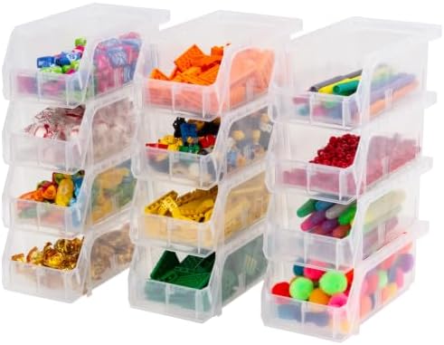 ReadySpace Small Stackable Plastic Storage Bins, 12-Pack, Clear