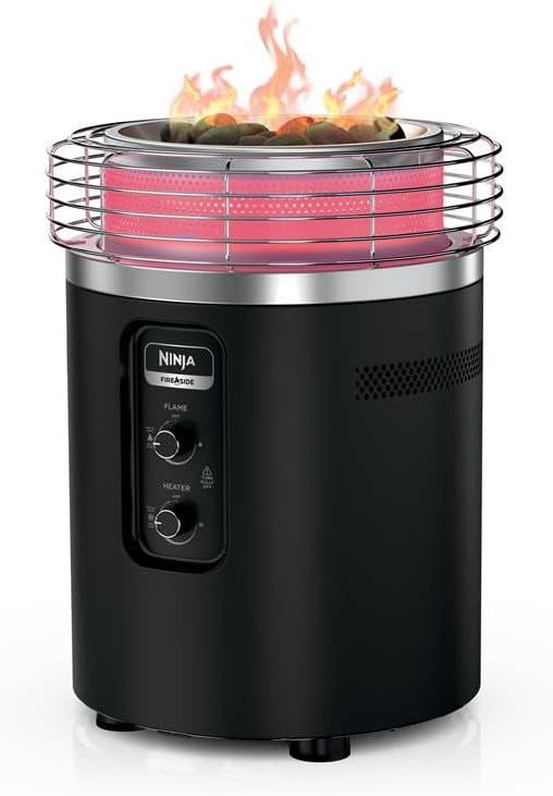 Ninja Fireside360™ Outdoor Heater & Fire Pit with 3 Modes – Flame, Heat, Flame & Heat, Portable for Patio, Deck, Camping, Beach, Easy Control Flames and Heat, Push to Start Ignition, Black, OF101BK