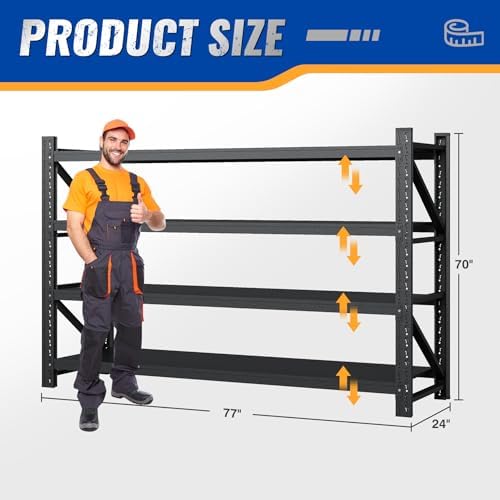 BYNSOE 77" W Storage Shelves 9000lbs Garage Metal Shelving Heavy Duty Garage Shelves Adjustable Storage Shelves for Industrial, Factory,(77" W X 24" D X 70" H)