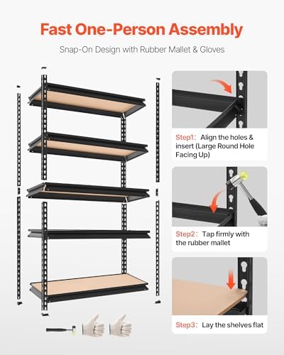 VEVOR Storage Shelves, 5-Tier Adjustable, 3000 lbs Capacity, Heavy Duty Garage Storage Shelving Unit, Metal Utility Rack Shelf, for Kitchen Pantry Basement Bathroom, 36.34" W x 12.17" D x 71.38" H
