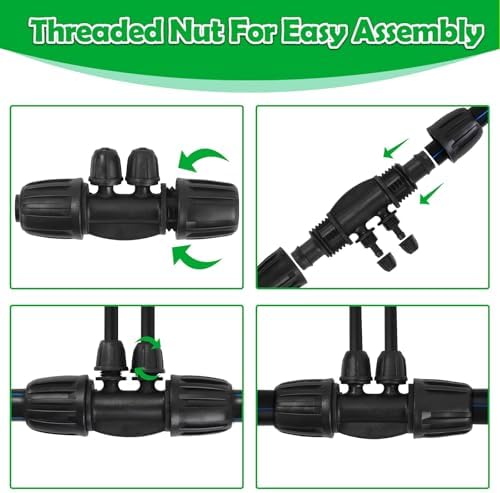 1/2 Inch To 1/4 Drip Irrigation Fittings - 8 Pack Drip Line Irrigation 1/2'' to 1/4'' Barbed Tee Adapter Anti-Drop Lock Nut Barbed Reducer 4 Way Connectors for Drip Irrigation System