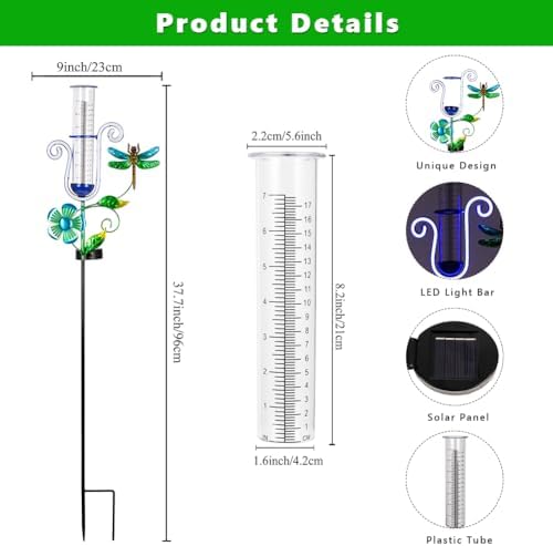 Solar Rain Gauge Outdoor with Dragonfly Decor