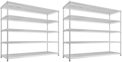 REIBII 55.5" W Storage Shelves 3200LBS Metal Shelving 5 Tier Wire Shelving Garage Shelving Heavy Duty Metal Shelves for Shelving Unit Commercial Adjustable Shelf, 55.5" W X 18''D X 71" H，Chrome,2P