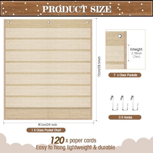 Sinload Classroom Calendar Pocket Chart Linen Color, Farmhouse