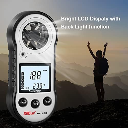 Digital Wind Speed & Temperature Anemometer, handheld Wind Gauge for Shooting, Windsurfing, Hunting - Gray