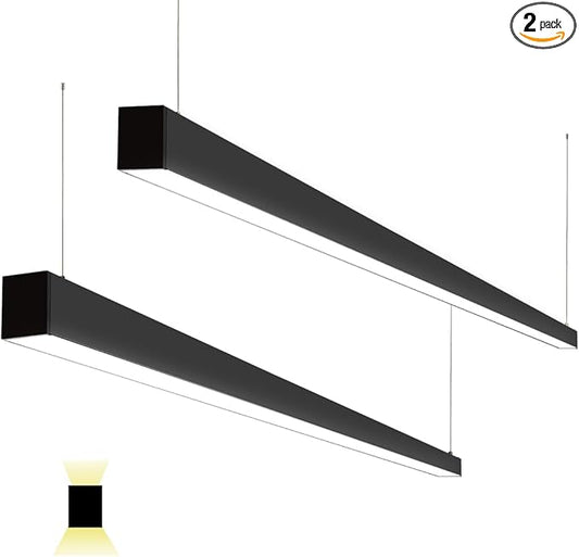8FT Linkable LED Linear Light, 100/90/80/70/60W Adjustable, 3000K/4000K/5000K Selectable Linear Lighting Fixture, 0-10V Dimmable Architectural Hanging Office Shop Light for Retails, ETL 2Pack