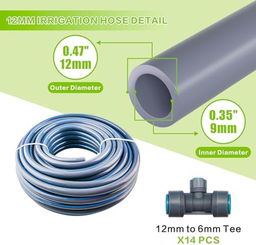Drip Irrigation System 98ft, Fast Connect Automatic Irrigation Kit with 12mm, 6mm Blank Distribution Tubing and Accessories, DIY Garden Watering Equipment for Garden, Greenhouse, Flower Bed, Patio