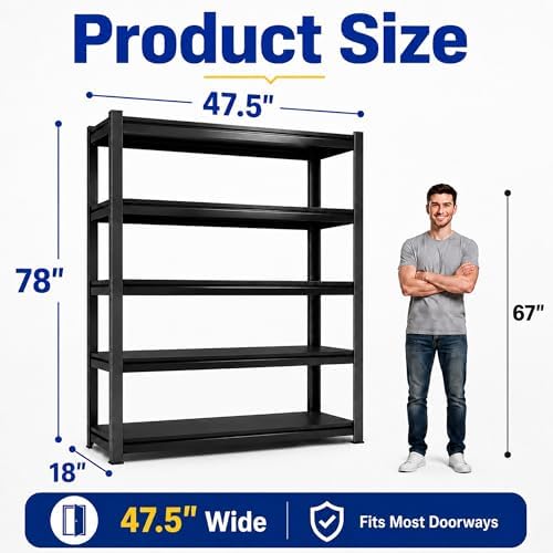SAWJEC 78" H x 48" W x 18" D Tall Garage Storage Shelves Heavy Duty Unit