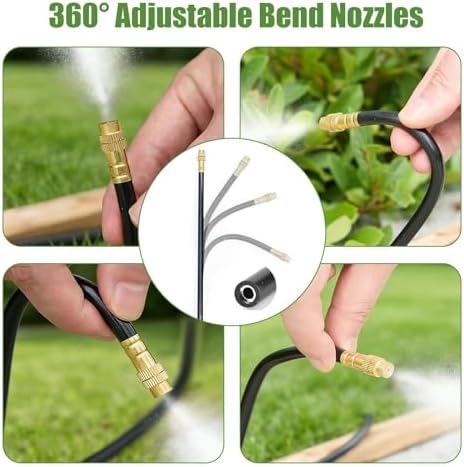 Kalolary 1/4" Drip Irrigation System, Garden Watering System with 16pcs Adjustable Copper Nozzles Automatic Atomizing Watering Sprinkler System for Yard Lawn Outdoor Irrigation