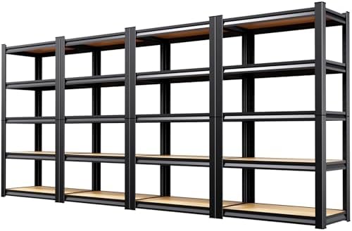 4 Pack Garage Shelving Heavy Duty Storage Shelves, Metal Adjustable Shelving Unit, Utility Garage Organizer Shelf for Basement, Pantry, Kitchen, Warehouse, 71.2" Hx28 Wx12 D, Black