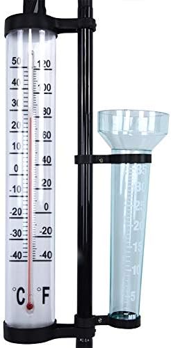 Pongnas 3 in 1 Weather Station Outdoor Garden Thermometer Rain Wind Indicator with Fahrenheit Celsius Display Stake for Yard Courtyard