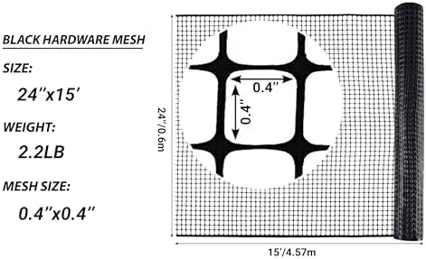 PotatoLife Black Plastic Garden Fence, Hardware Mesh, 24'' x 15'