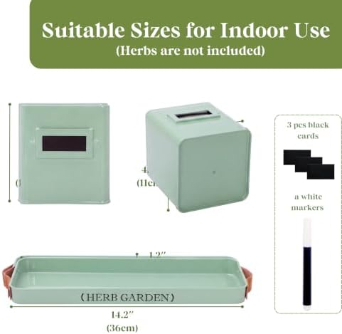 PERFNIQUE Indoor Herb Garden, Herb Planter Set with Tray, Farmhouse Indoor Plant Pots, Windowsill Herb Garden with Drainage(Planter only) for Indoor/Outdoor, Window Pots (Mint)