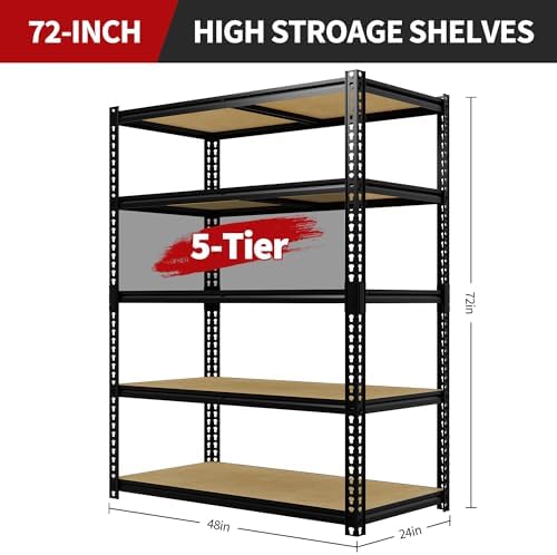2500 Lbs Heavy Duty Garage Storage Shelves, 48" L x 24" W x 72" H