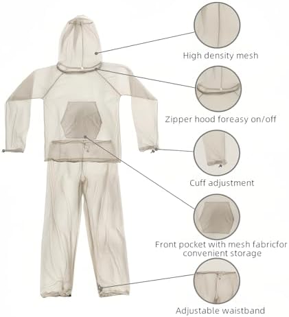 Mosquito Suit Bug Protection Mesh Clothing Breathable Lightweight Anti-Mosquito Gear for Camping Fishing Gardening