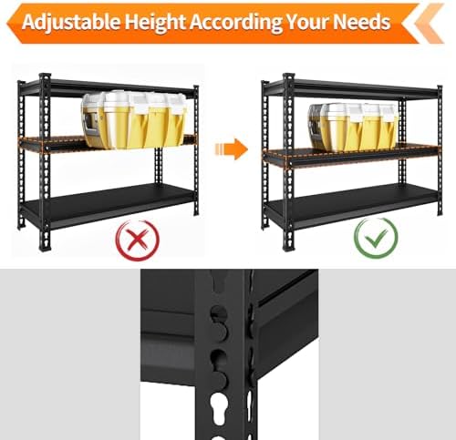 3-Tier Garage Shelving Heavy Duty,40”W x 18”D x 36”H Metal Shelving Unit，1320 lbs Weight Capacity Adjustable Storage Shelves for Retiple Tanks, Aquariums, Pantry, Garage，Black