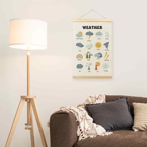 TLESKE Boho Classroom Weather Chart Preschool Poster Hanger Frame, Homeschool Hanging Wall Art Decor for Toddlers Kids Room Nursery Playroom, Prek Learning Educational Poster Print Banner, 16x24