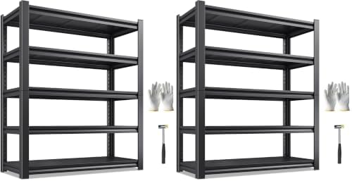 REIBII 5 Tier Garage Shelving for Garage, Adjustable Metal Shelving (Pack of 2)