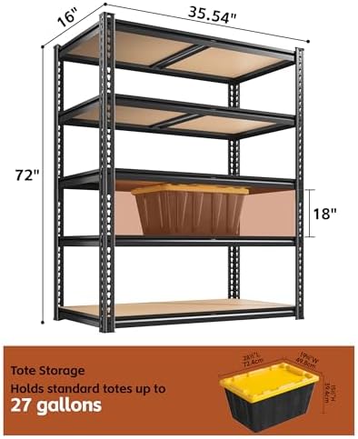 CypBed Garage Shelving Unit,5 Tier, 35.54" W x 16" D x 72" H,Black