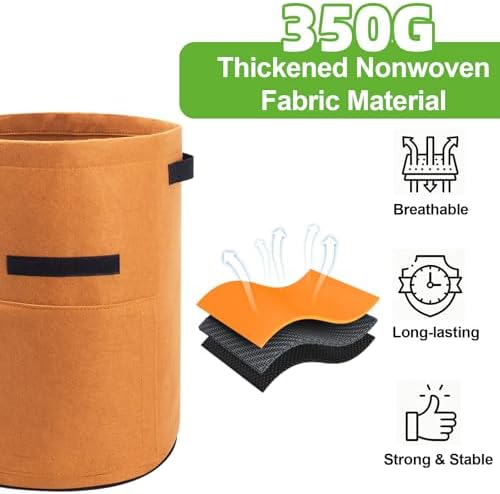 Homyhoo 4 Pack Potato Growing Bag with Flap 10 Gallon Planter Pots with Handles and Harvest Window for Potato Tomato and Vegetables, Black Green Orange and Beige