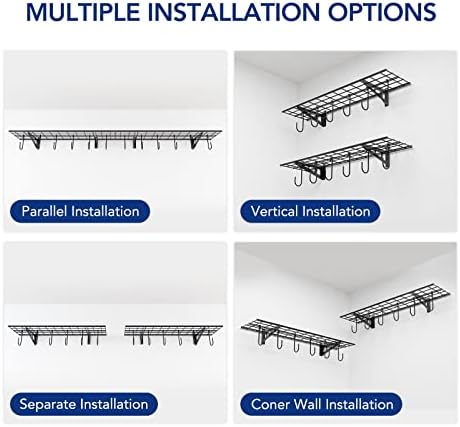 FLEXIMOUNTS 1-Pack 1x4 ft Garage Wall Shelving, Include 6 Bike Hooks, Black