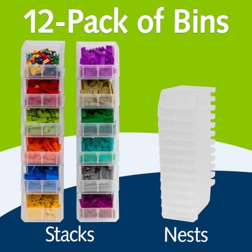 ReadySpace Small Stackable Plastic Storage Bins, 12-Pack, Clear