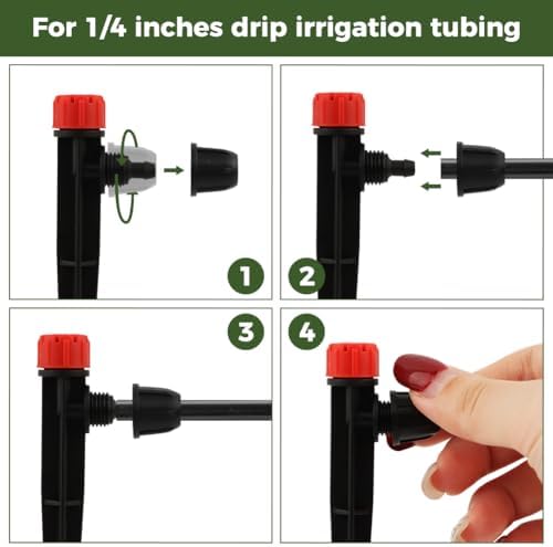 30 PCS Drip Irrigation Emitters with Stakes, 1/4 in Push-to-Connect Drippers, Adjustable 360° Water Output for Garden and Plant Watering(Color:Red)
