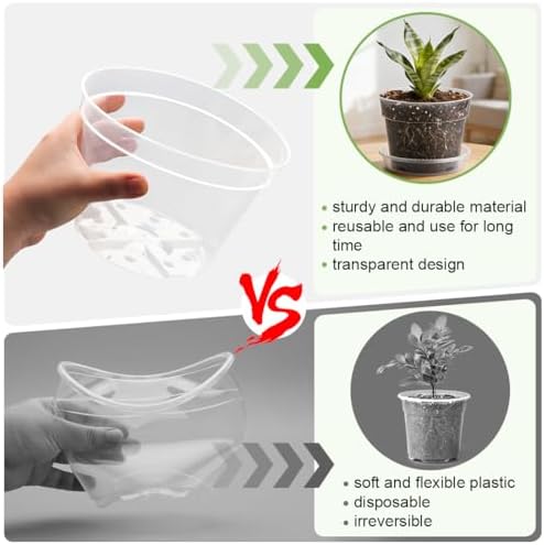 RooTrimmer 15 Pack 8/7/6 Inch Clear Nursery Pots with Saucer, Transparent Plastic Plant Pot with Drainage Hole, Sturdy Planting Starter Pots for Gardening Flower Herb Vegetable