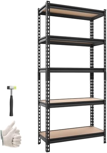 VEVOR Storage Shelves, 5-Tier Adjustable, 2000 lbs Capacity, Heavy Duty Garage Storage Shelving Unit, Metal Utility Rack Shelf, for Kitchen Pantry Basement Bathroom, 28.35" W x 12.17" D x 59.84" H