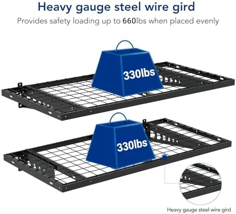 FLEXIMOUNTS 2x4ft Garage Storage, 2 Pack Garage Wall Shelving, Black
