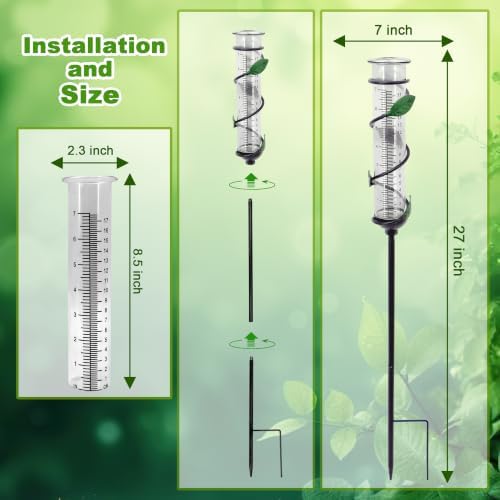 27" Garden Rain Gauge - 7" Plastic Tube for Outdoor Indoor Use, Patio Yard Decor Statue